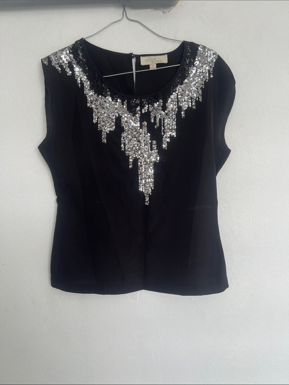 Olive & Oak Black Cap Sleeve Top with Silver Sequin Yoke